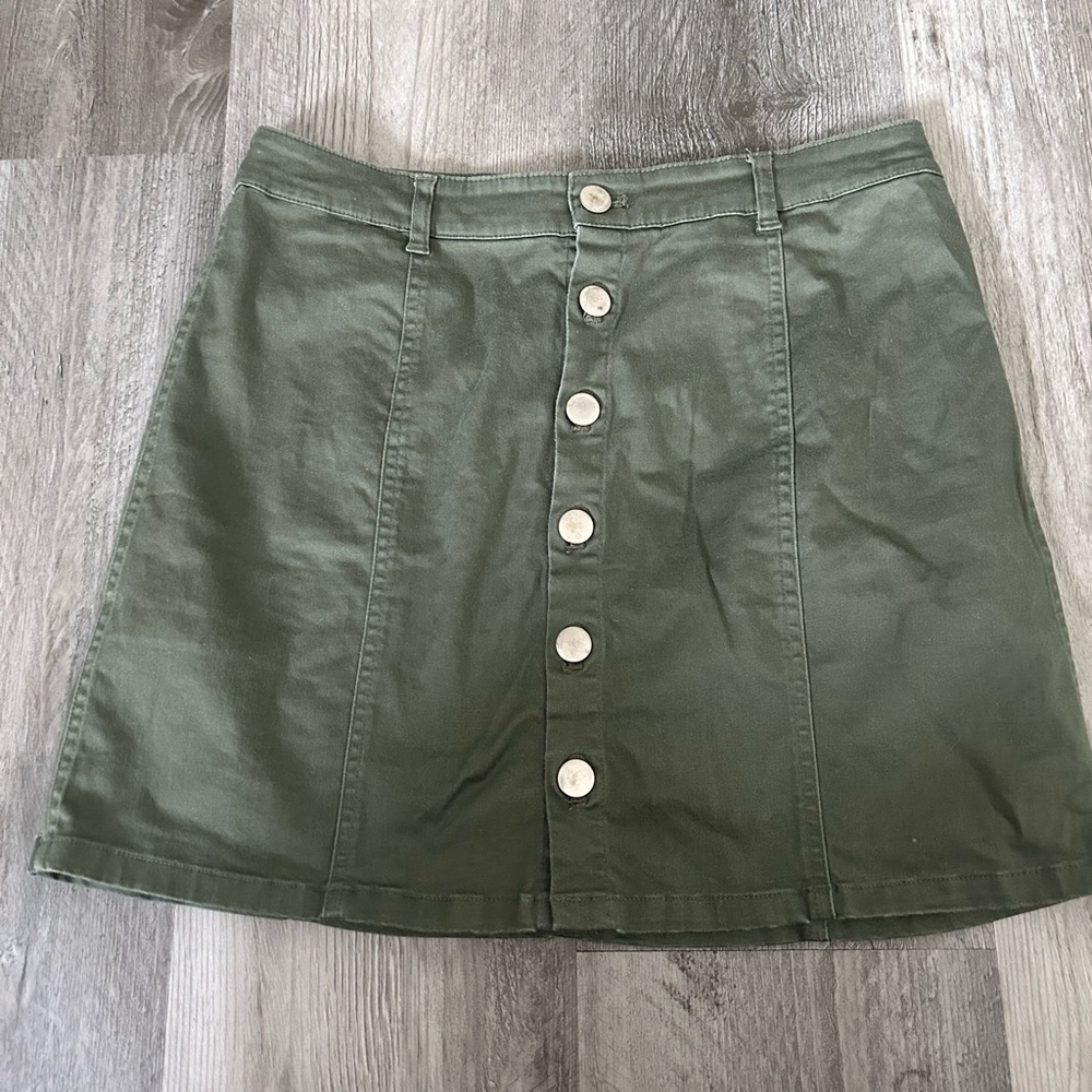 Olive Button-Front Skirt